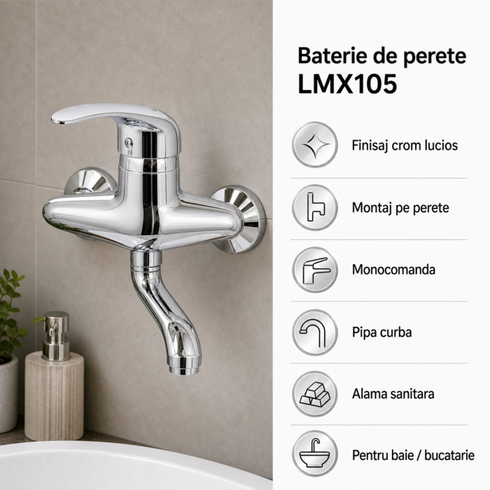 Baterie Sanitara de Perete , Crom, LMX105 [6]