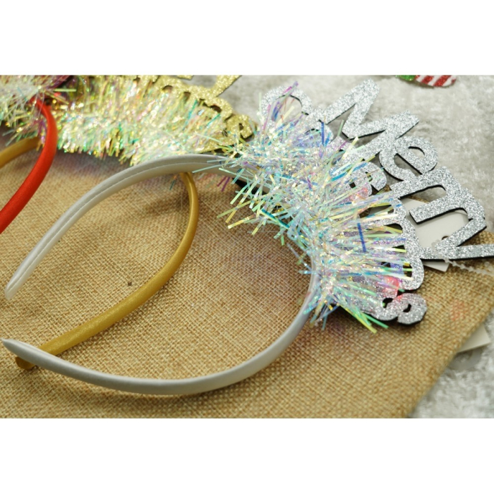 Bentita/cerc Mery Cristmas, culoare gri metalic cu beteala, marime standard, Flippy [9]