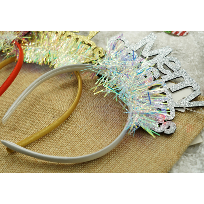 Bentita/cerc Mery Cristmas, culoare gri metalic cu beteala, marime standard, Flippy [4]