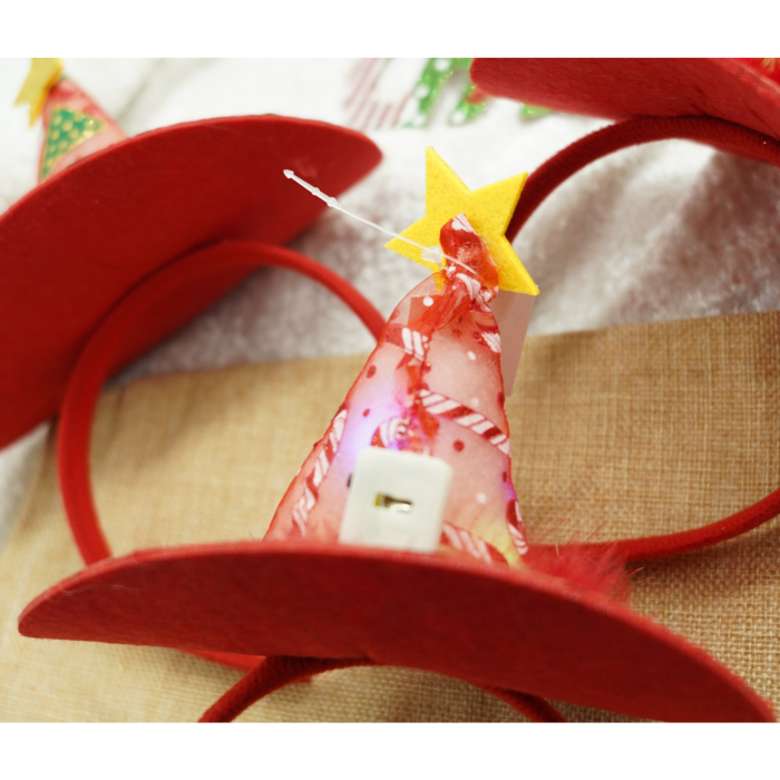 Bentita/cerc tip palarie de Craciun, culoare rosie cu led, marime standard, Flippy [3]