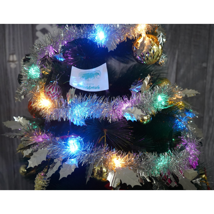 Beteala Craciun cu LED, Argintie, model cu frunze, 2 m x 6 cm, PVC, Sir, Artificiala, Flippy [3]