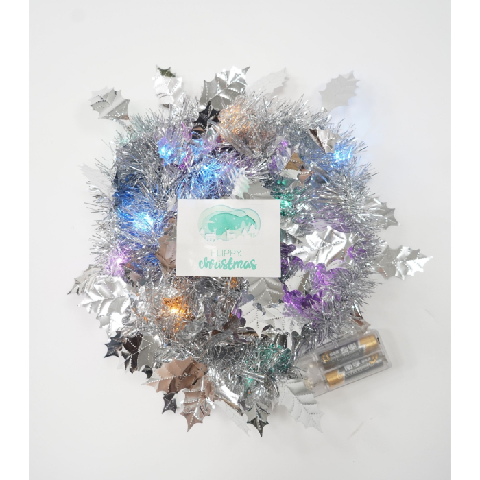 Beteala Craciun cu LED, Argintie, model cu frunze, 2 m x 6 cm, PVC, Sir, Artificiala, Flippy [4]