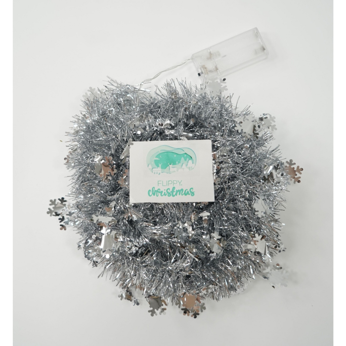Beteala Craciun cu LED, Argintie, model cu fulgi de nea, 2 m x 5 cm, PVC, Sir, Artificiala, Flippy [6]