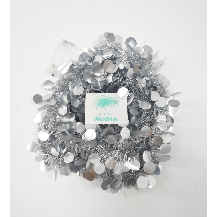 Beteala Craciun cu LED, Argintie, model cu paiete rotunde, 2 m x 5 cm, PVC, Sir, Artificiala, Flippy [6]