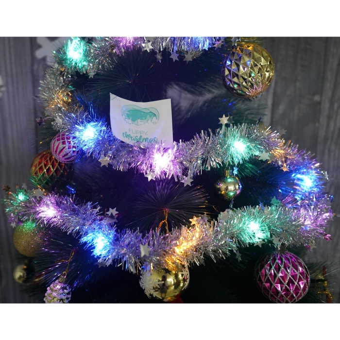 Beteala Craciun cu LED, Argintie, model cu stelute, 2 m x 5 cm, PVC, Sir, Artificiala, Flippy [3]