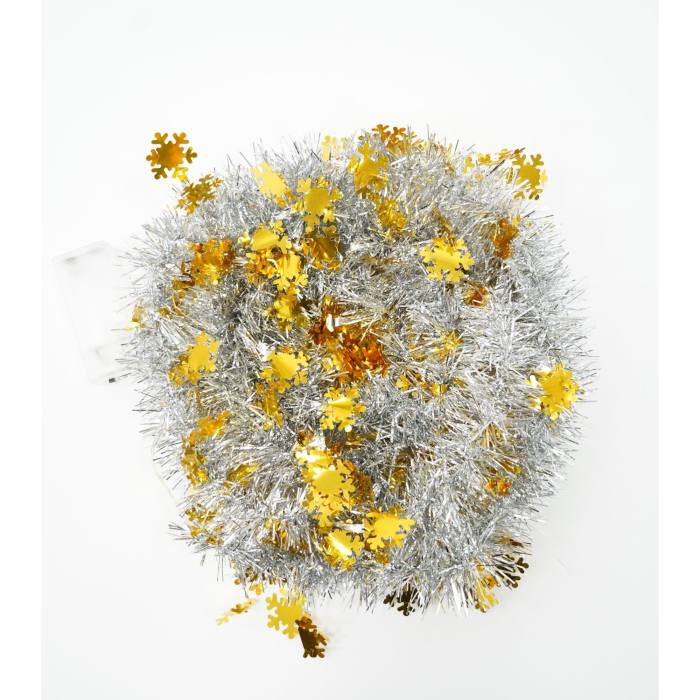 Beteala Craciun cu LED, Aurie, model cu fulgi de nea, 2 m x 5 cm, PVC, Sir, Artificiala, Flippy [4]