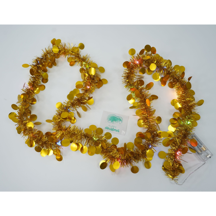 Beteala Craciun cu LED, Aurie, model cu paiete rotunde, 2 m x 5 cm, PVC, Sir, Artificiala, Flippy [5]