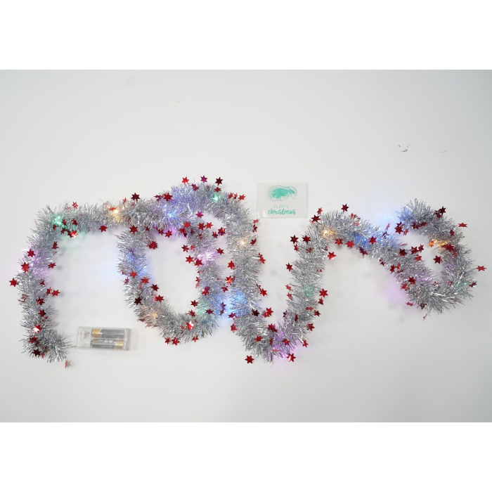 Beteala Craciun cu LED, Rosie, model cu stelute, 2 m x 5 cm, PVC, Sir, Artificiala, Flippy [4]