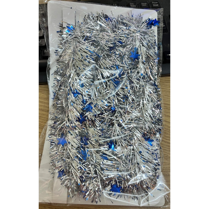 Beteala de Craciun cu LED, Flippy, 2 m, 5 cm Grosime, din PVC, Model cu Stelute, Artificiala, Albastru/Argintiu [1]