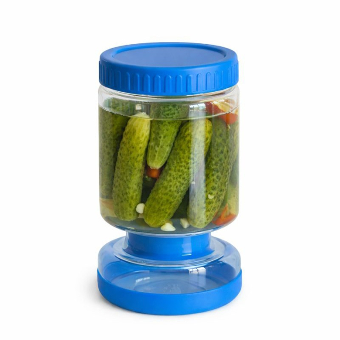 Borcan de Muraturi, Flippy, Borcan cu Separator Divizat de 34oz pentru Lichide, Ermetic, Termorezistent, Tip Clepsidra, 800 ml, 21 x 11 x 11 cm, Capac Albastru [3]