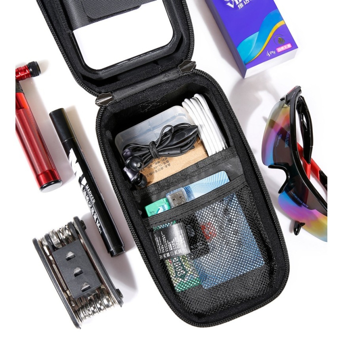 Borseta pentru bicicleta cu suport de telefon Flippy, capcitate 1L, 20.5x11.1x10.5 cm, cu spatiu de stocare, protectie waterproof, ecran tactil, fixare in 3 locuri, protectie lumina, orificiu casti, n [4]