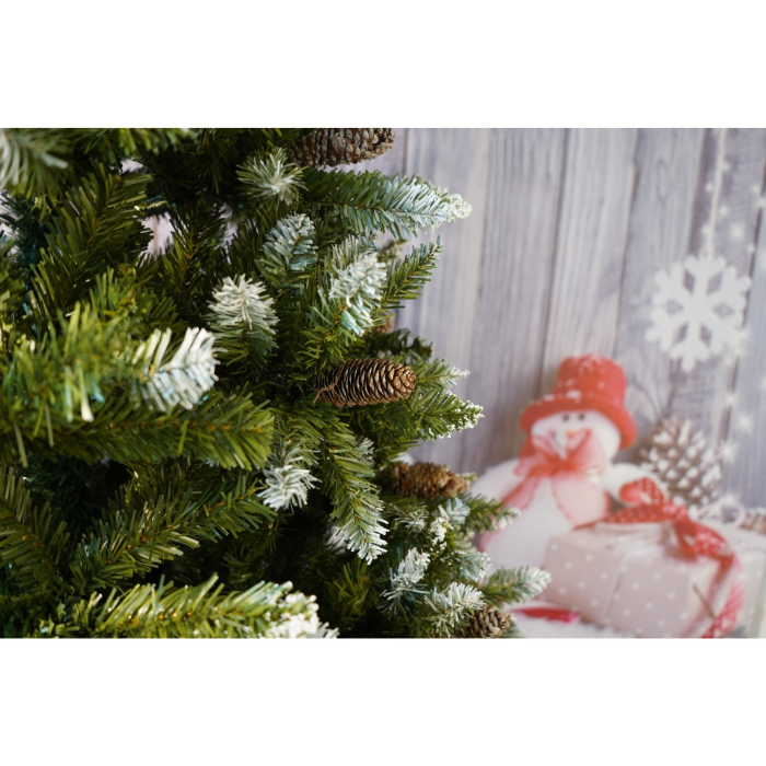 Brad Artificial bogat de Craciun, Flippy, 2.10 m inaltime, Verde, Pulverizat alb-tip zapada, Interior/ Exterior, 1266 ramuri [5]