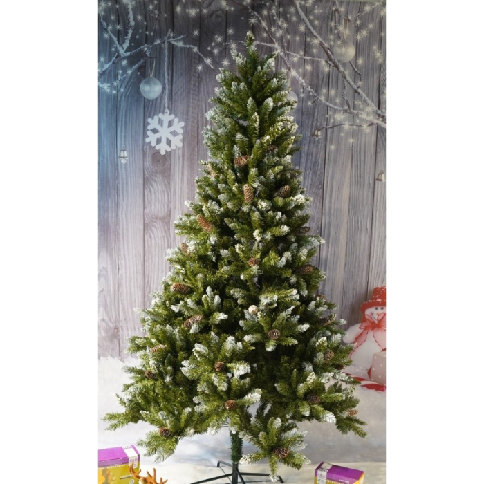 Brad Artificial bogat de Craciun, Flippy, 2.10 m inaltime, Verde, Pulverizat alb-tip zapada, Interior/ Exterior, 1266 ramuri [3]