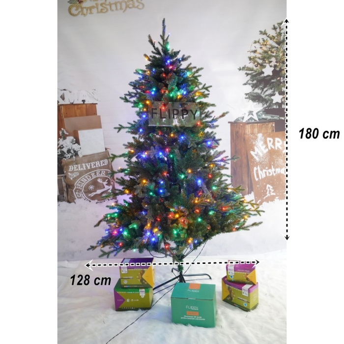 Brad Artificial de Craciun, Becuri led incluse in ramuri, pentru interior/exterior, inaltime 180 cm, diametru 128 cm, 1246 ramuri, Flippy, verde, suport metalic inclus [5]