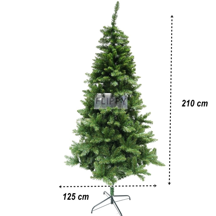 Brad artificial de Craciun, clasic, pentru interior/exterior, inaltime 210 cm, diametru 125 cm, 957 ramuri, Flippy, verde, suport metalic inclus [6]