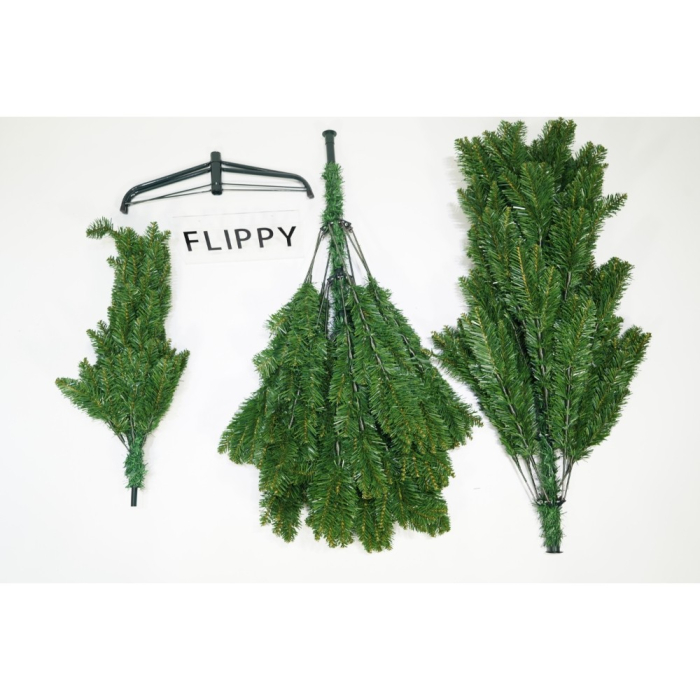 Brad artificial de Craciun, clasic, pentru interior/exterior, inaltime 210 cm, diametru 125 cm, 957 ramuri, Flippy, verde, suport metalic inclus [2]