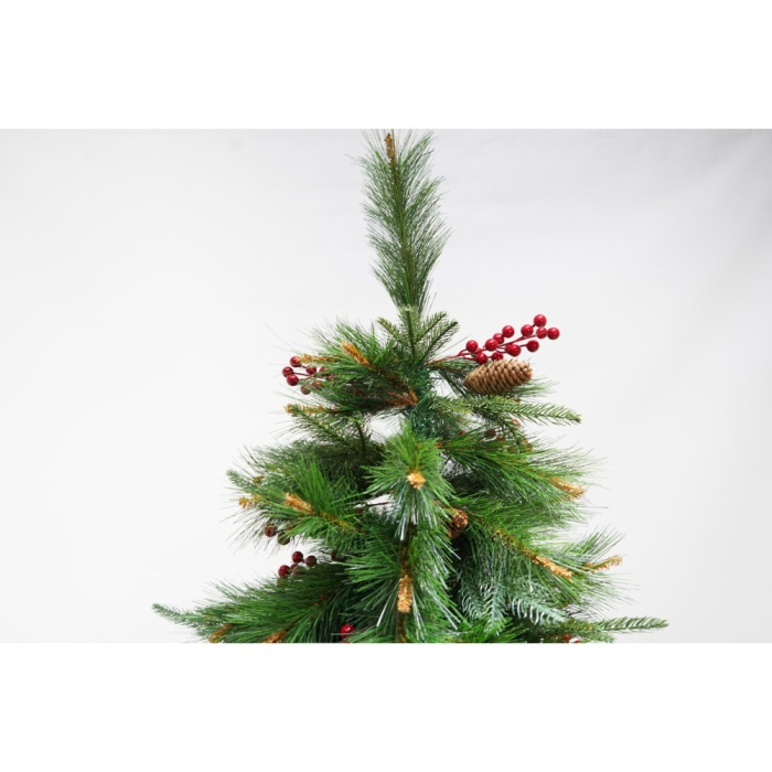 Brad artificial de Craciun, decorat cu conuri pin rosii, pentru interior/exterior, inaltime 150 cm, diametru 104 cm, 323 ramuri, Flippy, verde, suport metalic inclus [3]