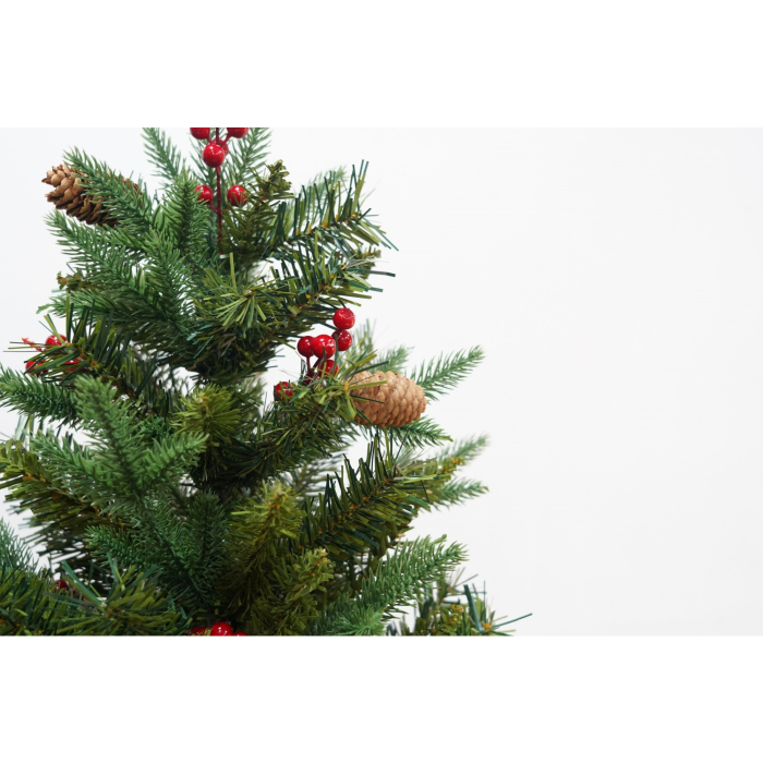 Brad Artificial de Craciun, Flippy, 1.5 m inaltime, Verde, Decorat conuri de pin si fructe rosii, Interior/ Exterior [4]