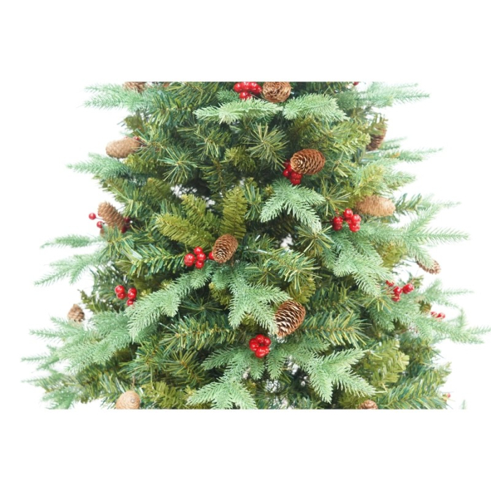 Brad Artificial de Craciun, Flippy, 1.5 m inaltime, Verde, Decorat conuri de pin si fructe rosii, Interior/ Exterior [6]