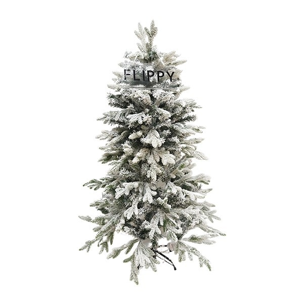 Brad Artificial de Craciun, Flippy, 1.5 m inaltime, Verde, Pulverizat complet alb-tip zapada, Interior/ Exterior, Ramuri bogate [1]