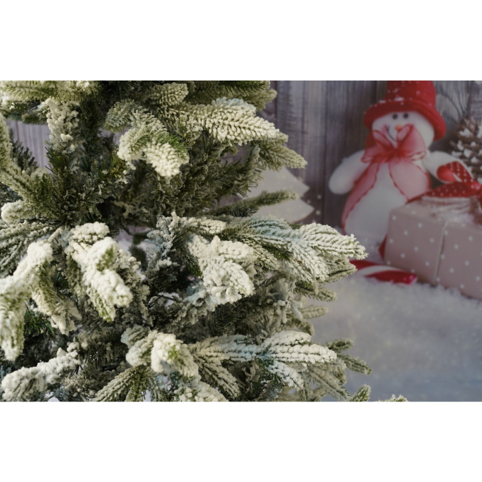 Brad Artificial de Craciun, Flippy, 1.5 m inaltime, Verde, Pulverizat complet alb-tip zapada, Interior/ Exterior, Ramuri bogate [2]