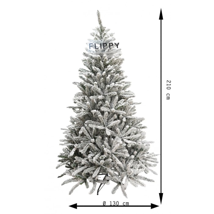 Brad Artificial de Craciun, Flippy, 2.10 m inaltime, Verde, Pulverizat alb-tip zapada, Diametru inferior 130 cm, Interior/ Exterior [6]