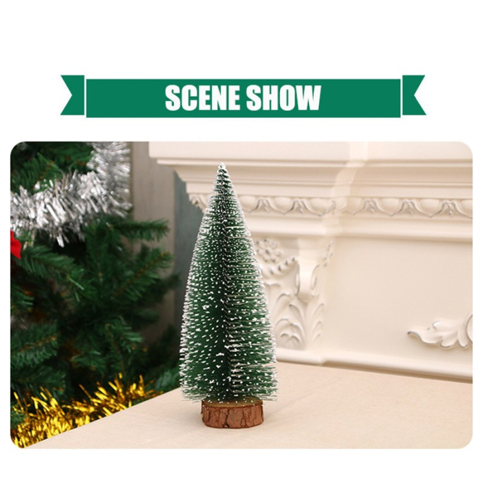 Brad artificial de craciun, ornament pentru masa, pe suport lemn, 25 cm inaltime, Argintiu [5]