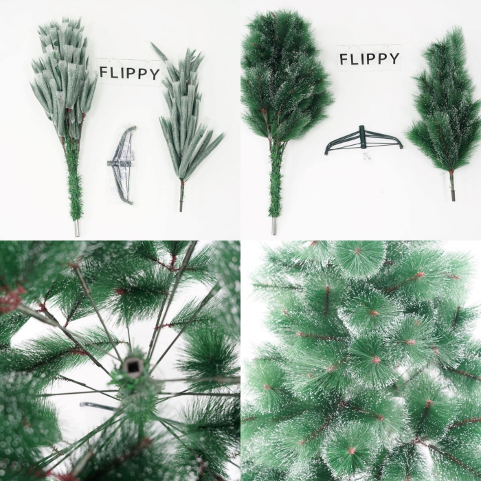 Brad artificial de Craciun tip pin inzapezit, inaltime 150 cm, diametru 85 cm, 160 ramuri cu ace 3D 12 cm, Flippy, verde cu varfuri ninse, suport metalic inclus [5]