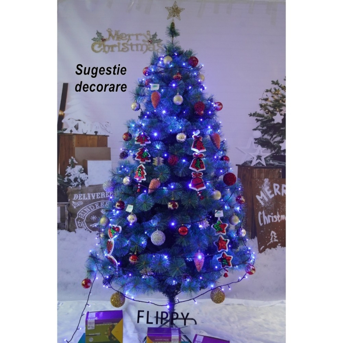 Brad artificial de Craciun tip pin, pentru interior/exterior, inaltime 150 cm, diametru 92 cm, 400 ramuri, Flippy, verde, suport metalic inclus [6]