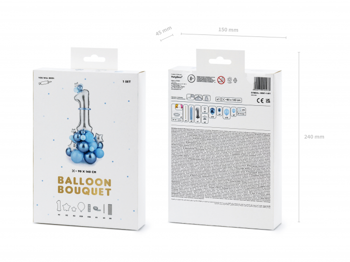 Buchet de baloane Cifra ''1'', albastru, 90x140cm [3]