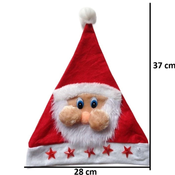 Caciula de Mos Craciun, Flippy, Model 2 Mos Craciun cu Stelute Rosii, Marime Universala, Material Textil, 28 x 37 cm, Alb/Rosu [1]