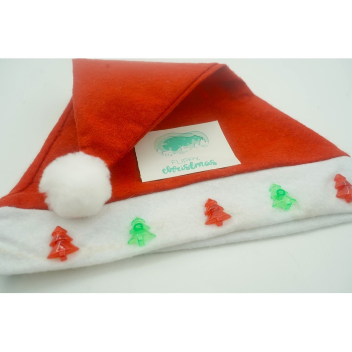 Caciulita de Mos Craciun,Flippy, cu braduti  ,led si muzica,  rosie, marime universala, poliester [3]