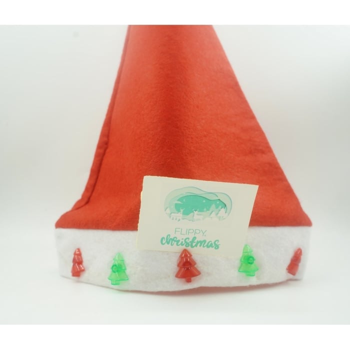 Caciulita de Mos Craciun,Flippy, cu braduti  ,led si muzica,  rosie, marime universala, poliester [2]