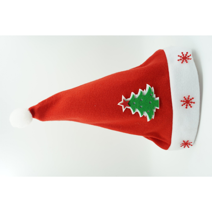 Caciulita de Mos Craciun, Flippy,cu model de Brad si ornament fulg de nea, rosie, marime universala, material textil [3]