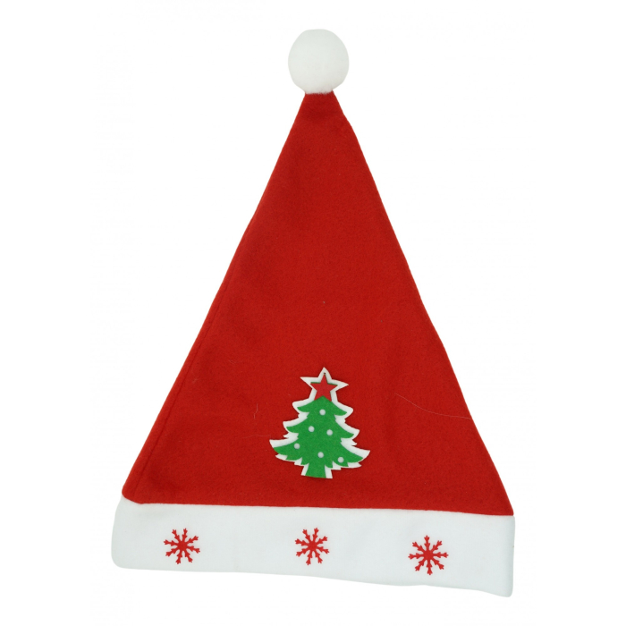 Caciulita de Mos Craciun, Flippy,cu model de Brad si ornament fulg de nea, rosie, marime universala, material textil [1]