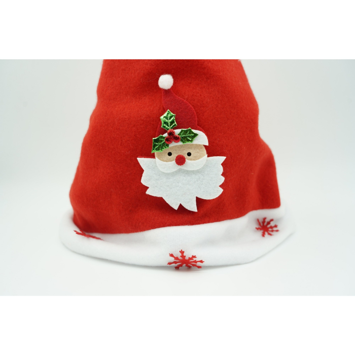 Caciulita de Mos Craciun, Flippy,cu model de Mos Craciun si ornament fulg de nea, rosie, marime universala, material textil [4]