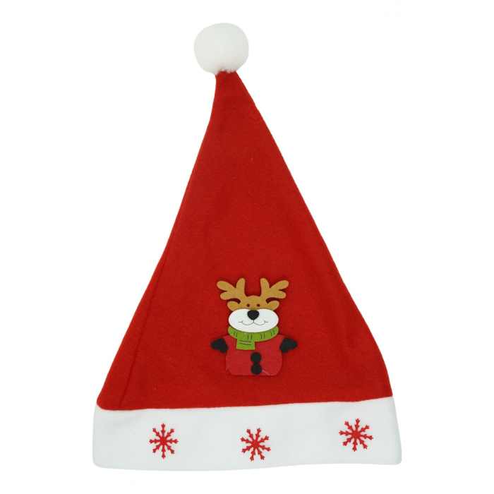 Caciulita de Mos Craciun, Flippy,cu model de Ren si ornament fulg de nea, rosie, marime universala, material textil [1]