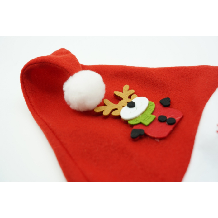 Caciulita de Mos Craciun, Flippy,cu model de Ren si ornament fulg de nea, rosie, marime universala, material textil [5]