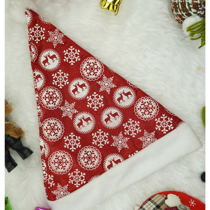 Caciulita de Mos Craciun, Flippy,cu ornament fulg de nea si sclipici, rosie, marime universala, material textil [3]