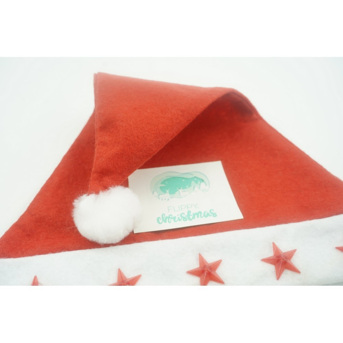 Caciulita de Mos Craciun,Flippy, cu stele  ,led si muzica, rosie, marime universala, poliester [3]