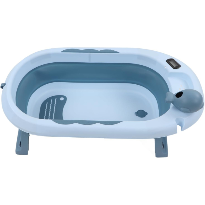 Cada de Baie , pentru Copii 0 luni - 6 Ani, cu Termometru, Pliabila, Perna Suport Inclusa, din Plastic, 81.5 x 49 x 21.5 cm, Albastru [5]