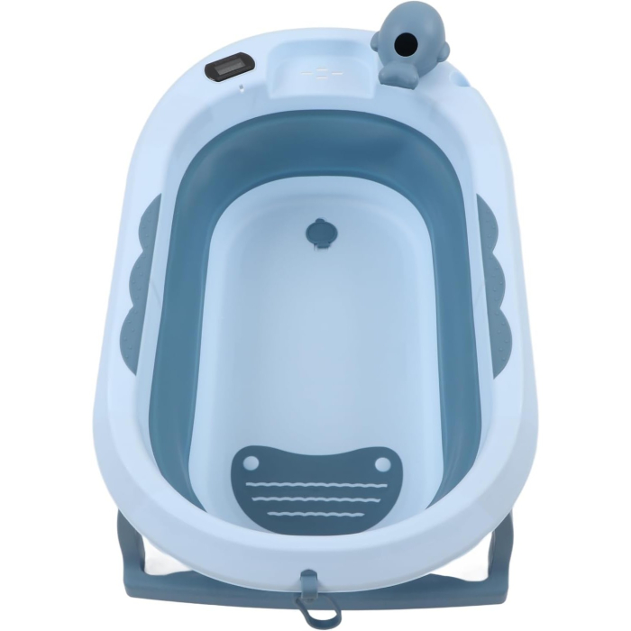 Cada de Baie , pentru Copii 0 luni - 6 Ani, cu Termometru, Pliabila, Perna Suport Inclusa, din Plastic, 81.5 x 49 x 21.5 cm, Albastru [3]