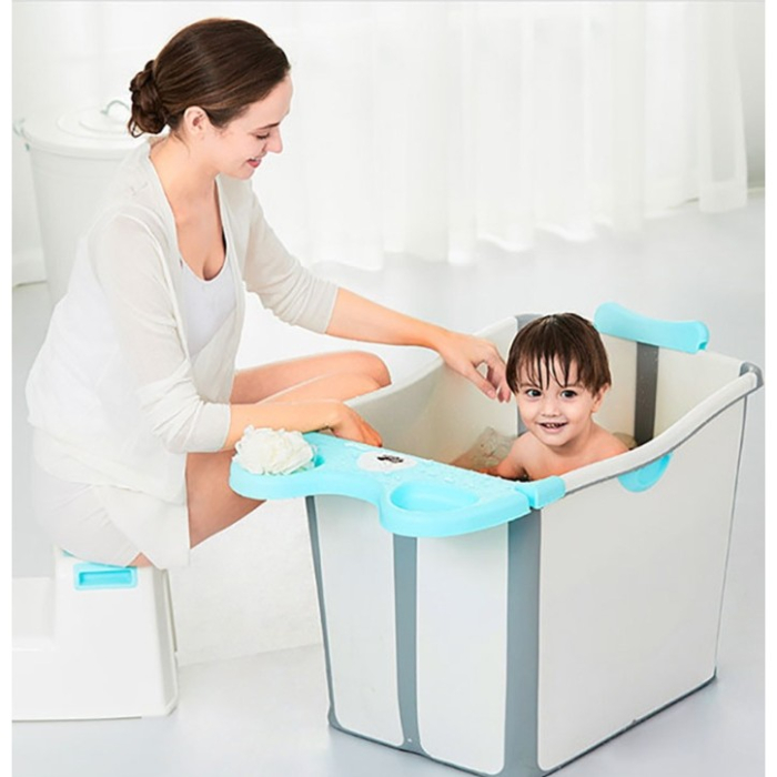 Cada Pliabila pentru Baie , din PP+TPE, pentru Copii +6 Luni, Model Ursulet, Scaun de Interior, Detasabil, 82 x 50 x 54 cm, Albastru [3]