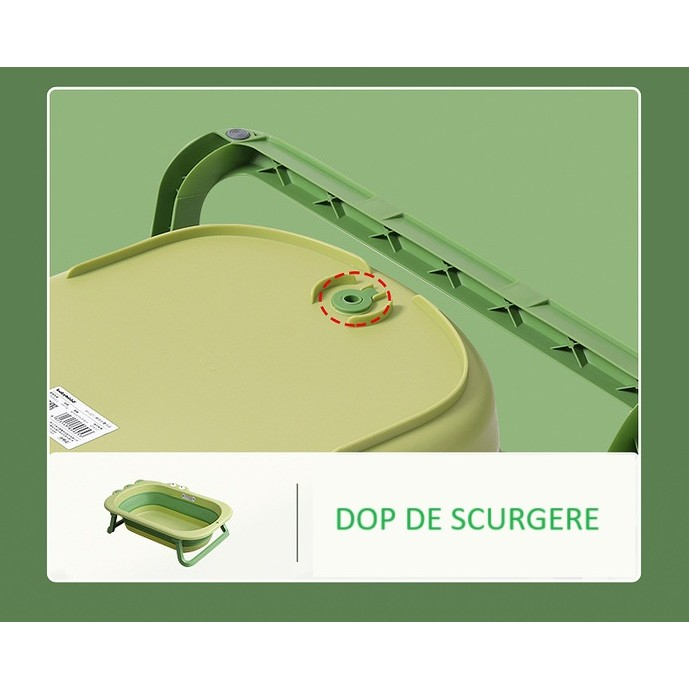 Cada Pliabila pentru Baie , din PP+TPR, pentru Copii 0-6 Ani, Model Crocodil, Dop de Scurgere, 80x54x21 cm, Verde [4]