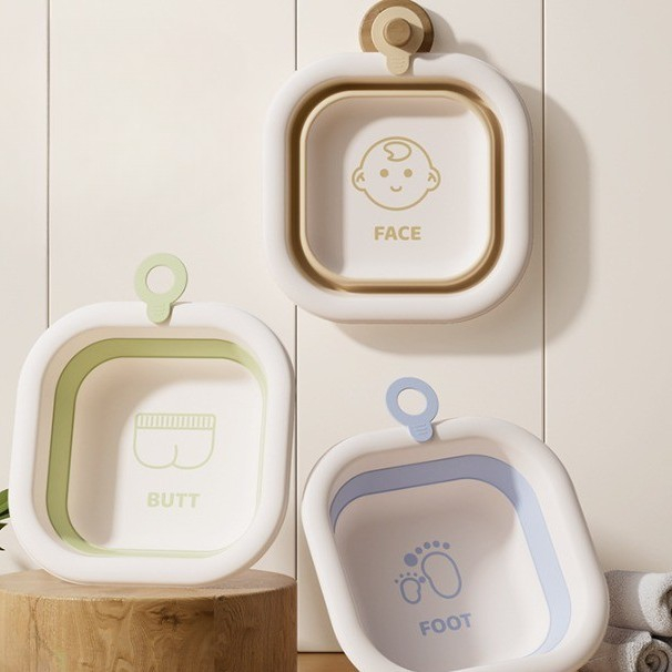 Cada Pliabila pentru Baie pentru Copii , Cadita pentru Bebelusi, Model Patrat pentru Picioare, Albastru, 30x30x3.5 cm, 3.5 L [2]