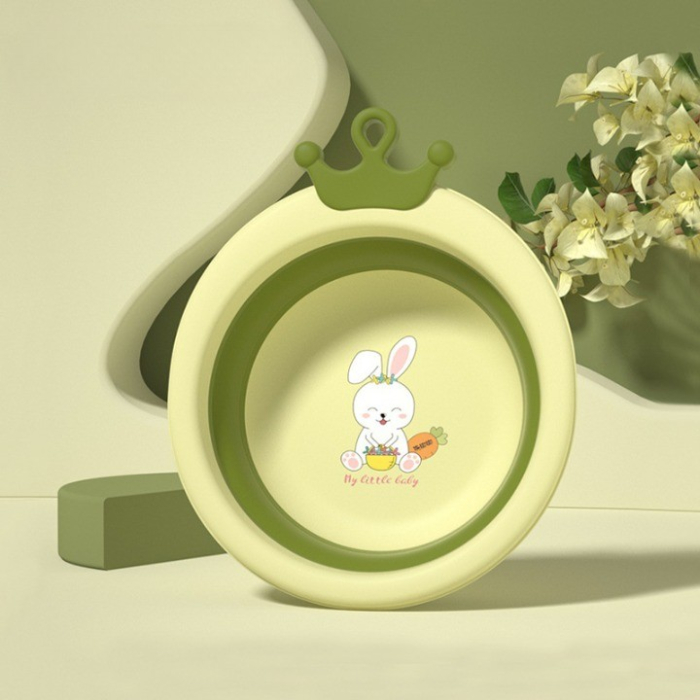 Cada Pliabila pentru Baie pentru Copii , Cadita pentru Bebelusi, Model Rotund cu Iepuras, Verde, 30x31x3.5 cm, 3.3 L [2]