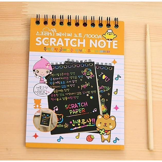 Caiet cu fise razuibile Flippy, DIY Magic Scratch, 12 File, Curcubeu, Creion din Lemn, Cartonase negre, 14.5 x 10 cm, portocaliu [8]
