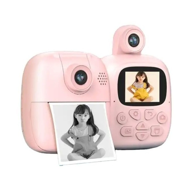 Camera Instantanee pentru Copii, Flippy, Camera Frontala + Selfie, cu Functie de Printare, Cablu USB-C, Bluetooth, Compatibil iOS/Android, Imprimare APP, Model Bunny, Roz [13]