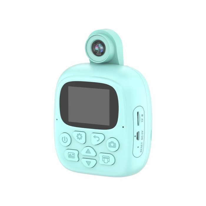 Camera Instantanee pentru Copii, Flippy, Camera Frontala + Selfie, cu Functie de Printare, Cablu USB-C, Bluetooth, Compatibil iOS/Android, Imprimare APP, Model Dino, Albastru [2]