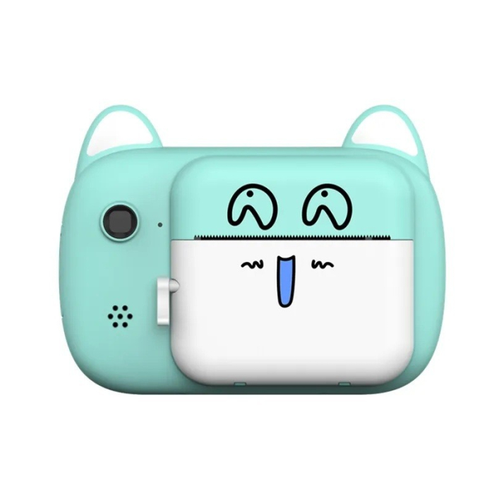 Camera Instantanee pentru Copii, Flippy, Camera Frontala + Selfie, cu Functie de Printare, Cablu USB-C, Bluetooth, Compatibil iOS/Android, Imprimare APP, Model Pisica Smiley Face, Verde [5]